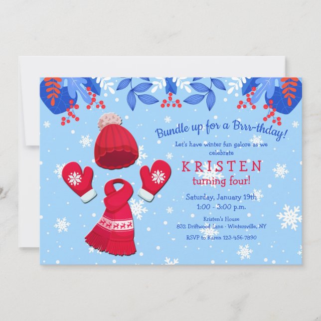 Winter Wonderland Red Birthday Invitation (Devant)
