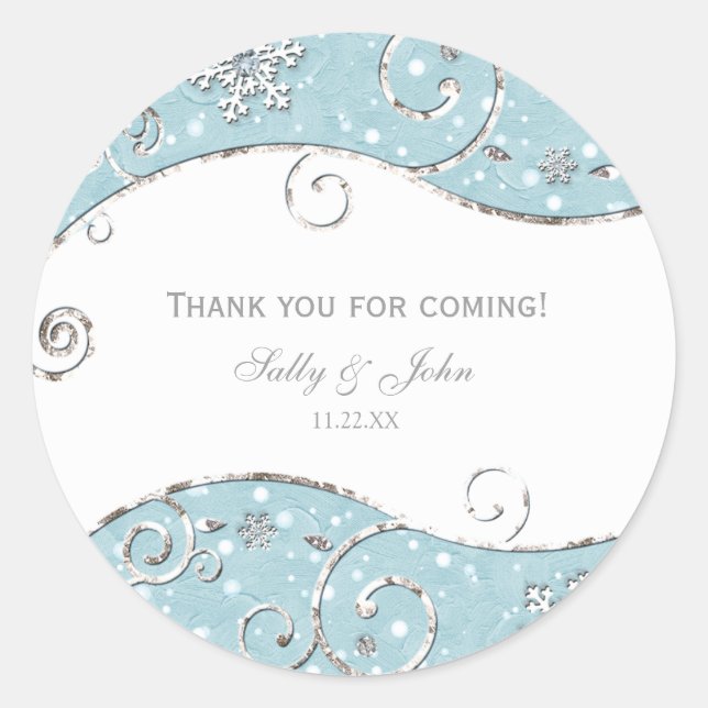 Winter Wonderland Silver Swirls Blue Sticker Étiqu (Devant)