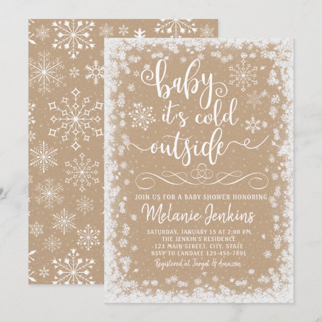 Winter Wonderland Snowflake Baby shower Invitation (Devant / Derrière)