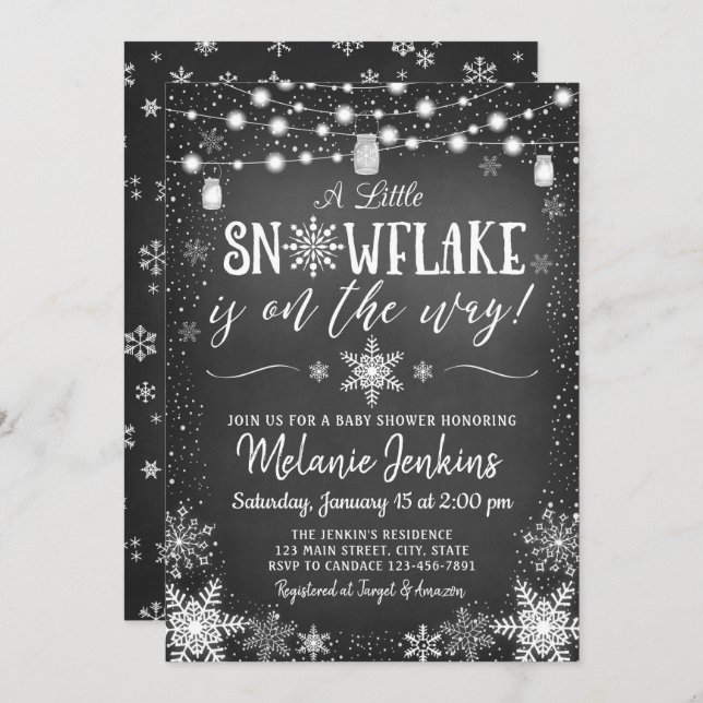 Winter Wonderland Snowflake Baby shower Invitation (Devant / Derrière)