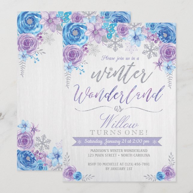 Winter Wonderland Snowflake Invitation Anniversair (Devant / Derrière)
