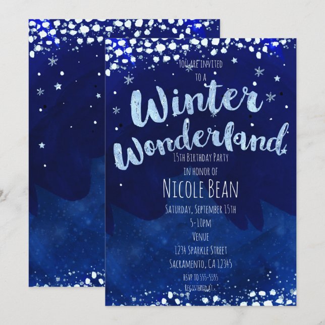 Winter Wonderland Starry Sky Whimsical Invitations (Devant / Derrière)
