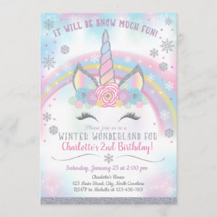 Winter Wonderland Unicorn Anniversaire Invitation