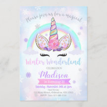 Winter Wonderland Unicorn Anniversaire Invitation