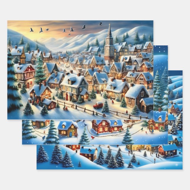 Winter Wonderland Villes Papier d'enveloppement de (Lot)