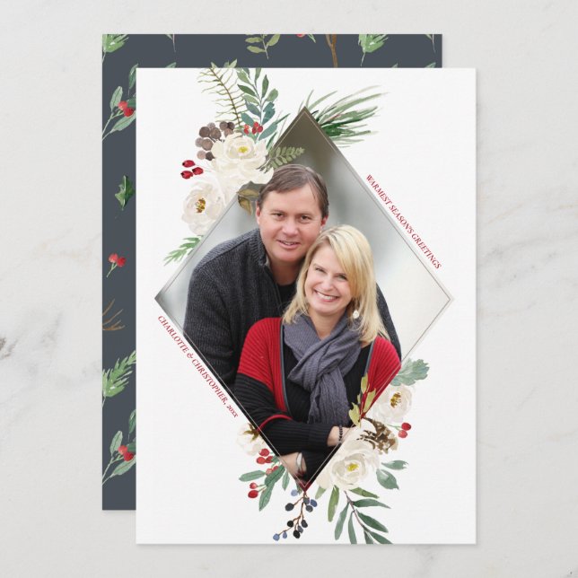 Wintry Wonderland Diamond Photo Holiday Carte Plat (Devant / Derrière)