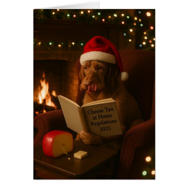 Wire haired Vizsla 'Cheese Tax' Christmas card (Devant)