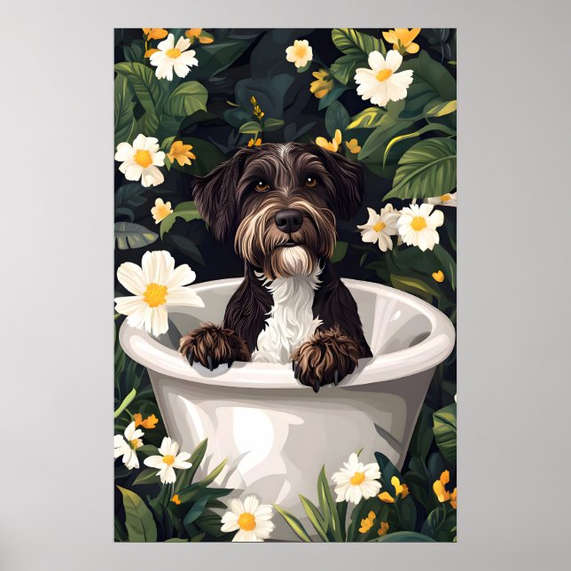 Wirehaired Pointing Griffon In Bathtub Poster (Devant)
