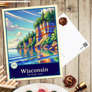 Wisconsin Carte postale ombrée de style anime