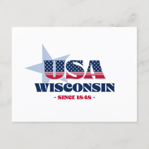 Wisconsin en carte postale rouge, blanche et bleue