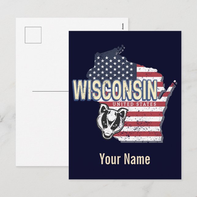 Wisconsin États-Unis Carte d'état Vintage USA (Devant / Derrière)