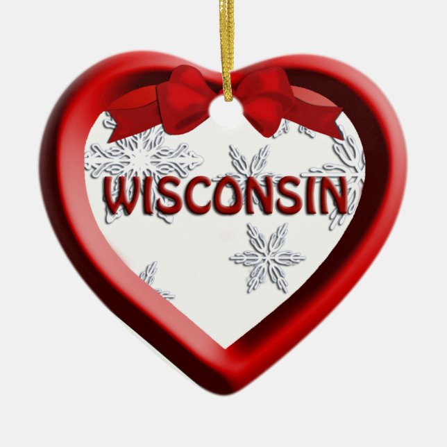 Wisconsin Snowflake Coeur ornement de Noël (Devant)