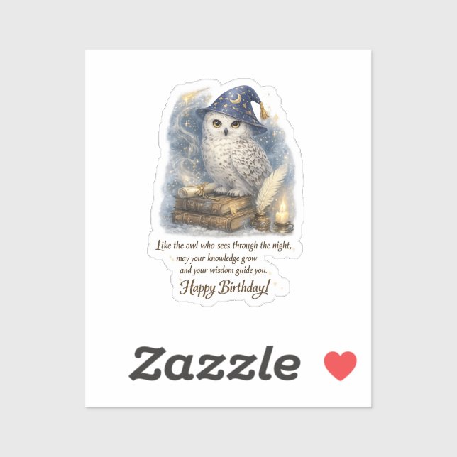 Wisdom Knowledge Snow Owl Happy Birthday  Stickers (Feuille)