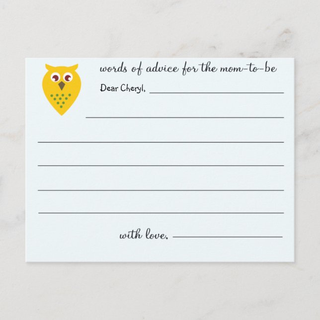 Wise Owl - Cartes de conseil Baby shower (Devant)