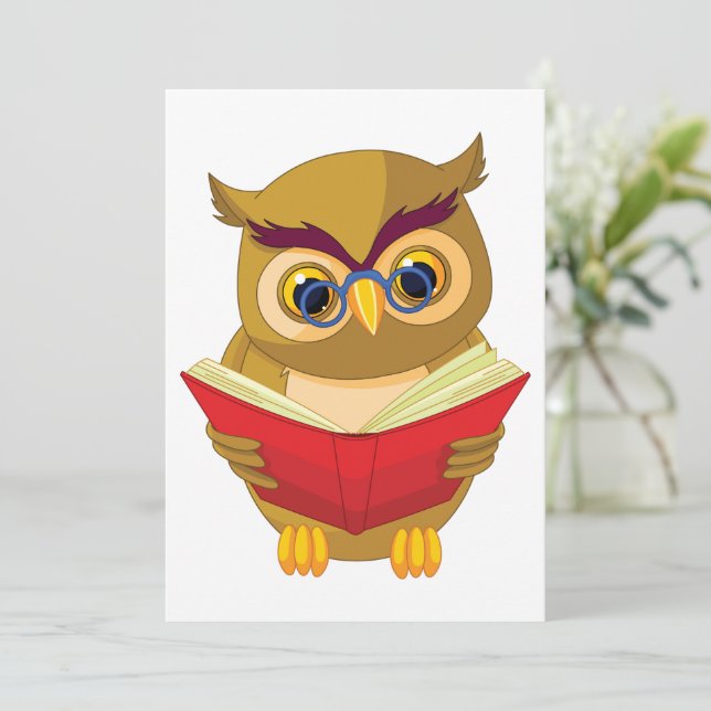 Wise Owl Lire Un Livre Invitation (Debout devant)