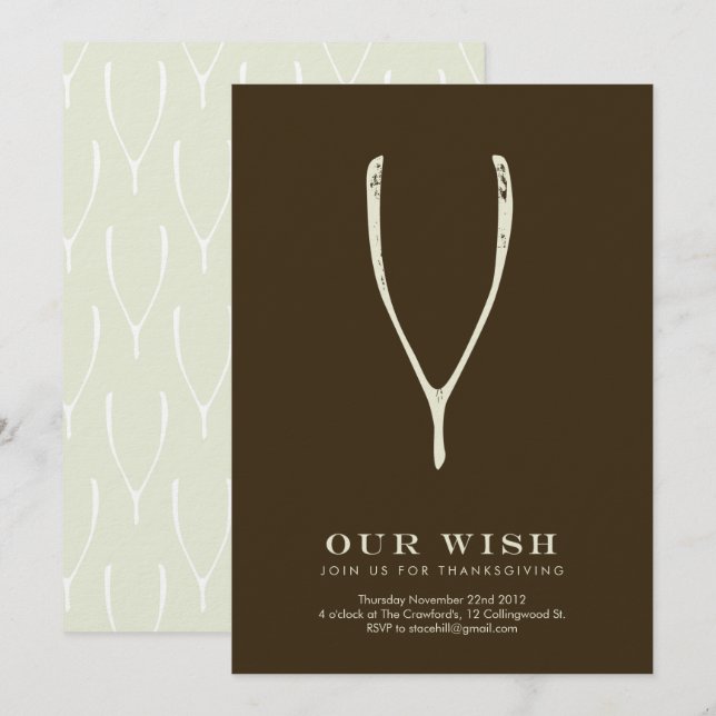 Wishbone Thanksgiving Invitation // Brown (Devant / Derrière)