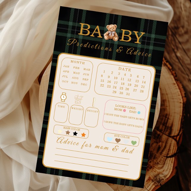 Wishes for Baby Game Card Green Plaid Teddy Bear (Créateur téléchargé)