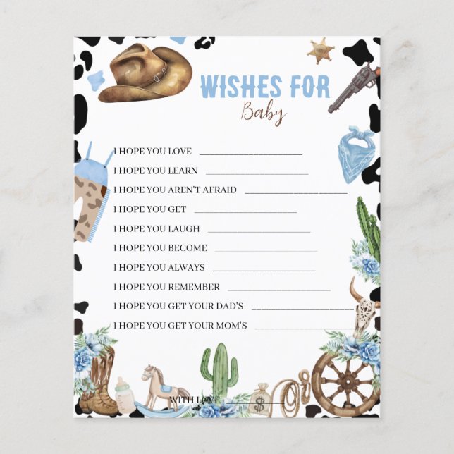 Wishes for Baby Little Cowboy Baby Shower Game  (Devant)