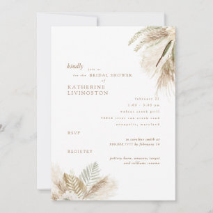 Wispy Boho Pampas White Bridal Showeuse Invitation