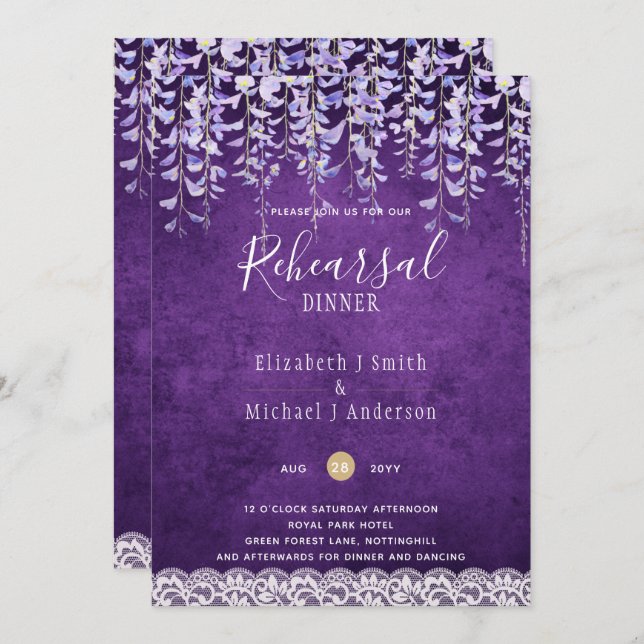 Wisteria Floral Lace REHEARSAL DÎNER INVITATION (Devant / Derrière)