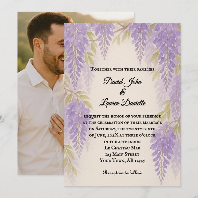 Wisteria Lane Photo Wedding Invitation (Devant / Derrière)