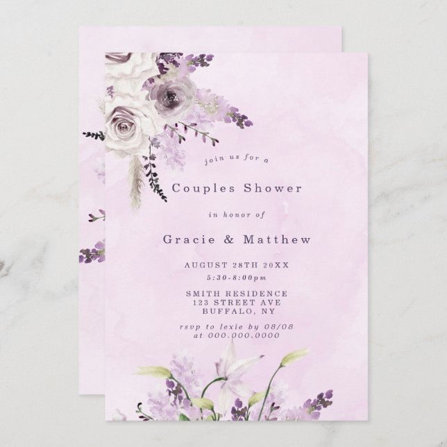 Wisteria Lavender White Rose Couples Invitation de (Devant / Derrière)