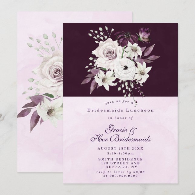 Wisteria Lilac Rose Bridesmaids Invitation de déje (Devant / Derrière)