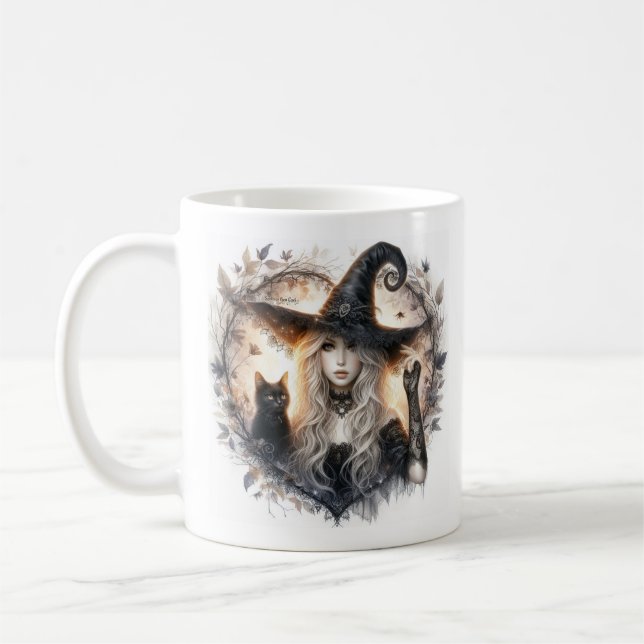 Witch and Black Cat Coffee Mug (Gauche)