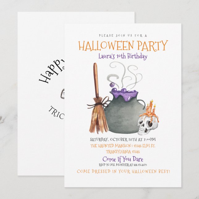 Witch Cauldron Halloween Anniversaire Invitation (Devant / Derrière)