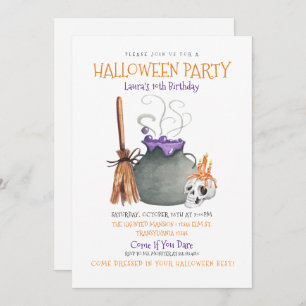 Witch Cauldron Halloween Anniversaire Invitation