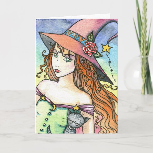 Witch Grey Tabby Card Carte pour notes par Molly H (Devant)