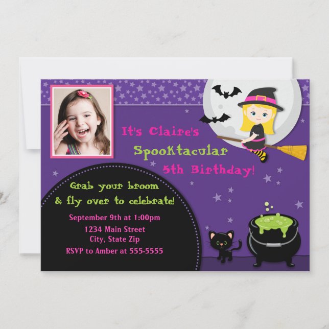 Witch Halloween Anniversaire Invitation Blonde (Devant)