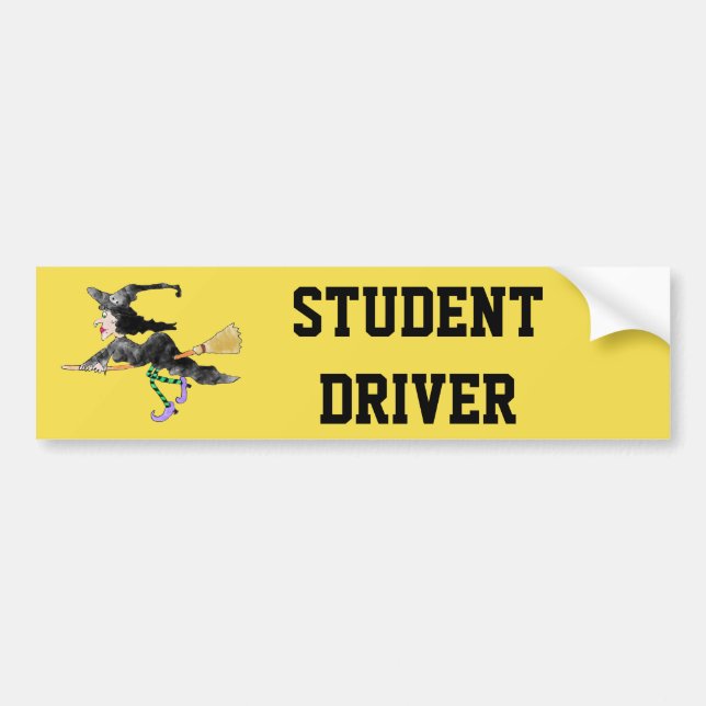 WItch On Broom Student Driver Bumper Sticker (Devant)