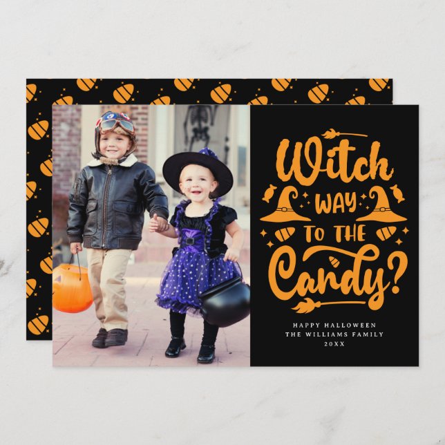 Witch Way To The Candy Happy Halloween Carte photo (Devant / Derrière)