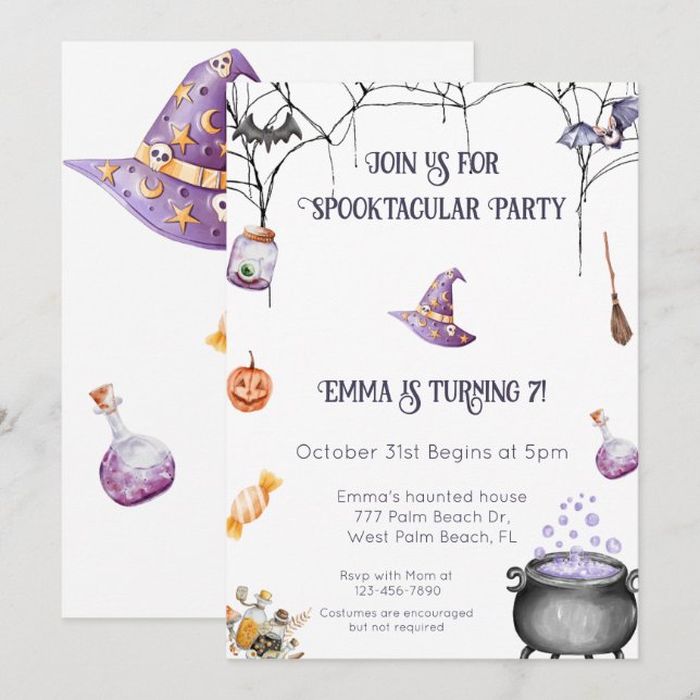 Witchoktacular Halloween invitation Anniversaire (Devant / Derrière)