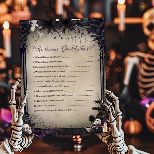 Witchy Gothic Halloween Qui connaît Daddy Best Gam (Witchy Baby Shower Who knows Daddy Best Game)