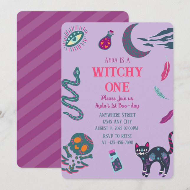 Witchy Un Halloween Invitation Anniversaire (Devant / Derrière)