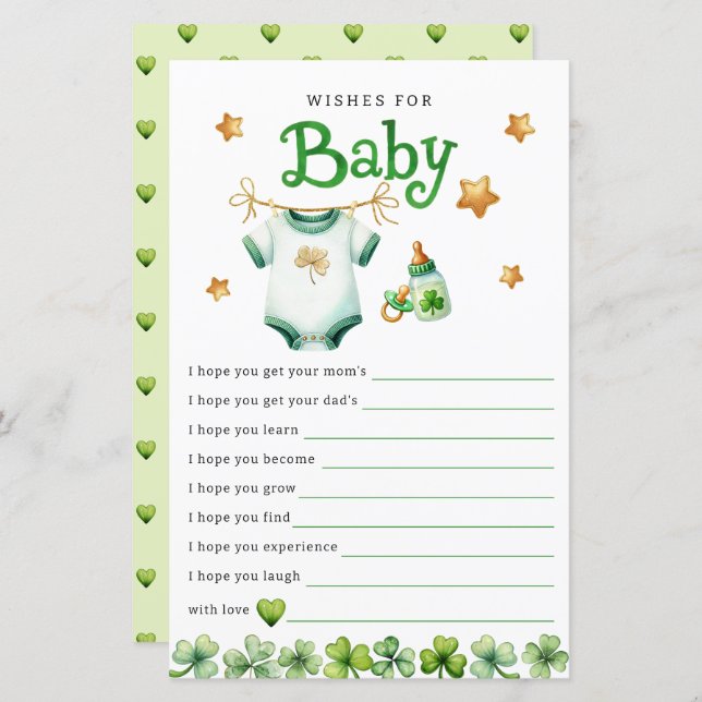 Wives for Baby Irish Baby shower Game Card (Devant / Derrière)