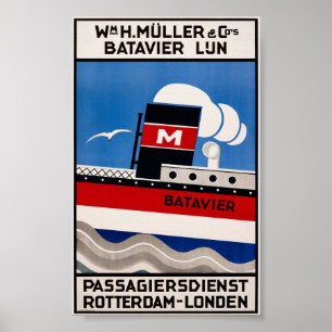 Wm. H. Muller Batavier Lijn Poster vintage 1929