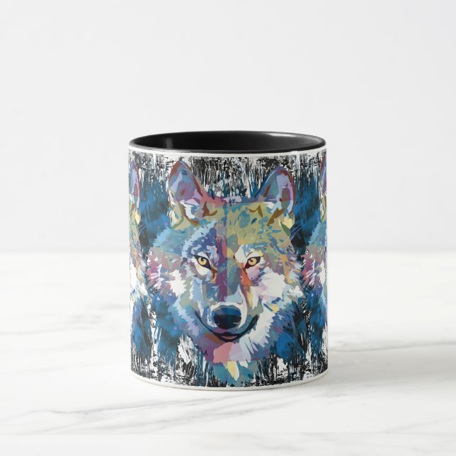 Wolf Coffee Mug - Retro Wolf Polygon (Centre)