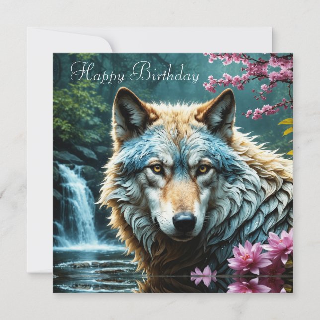 Wolf debout dans la rivière avec des fleurs Annive (Devant)