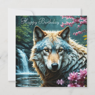 Wolf debout dans la rivière avec des fleurs Annive