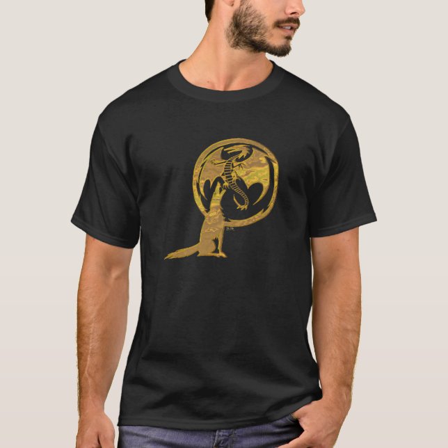 Wolf & Dragon or hommes noir t-shirt (Devant)