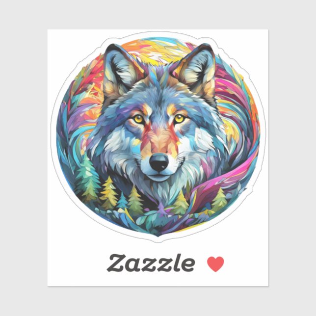 Wolf graphique avec Sticker de forêt tourbillonnan (Feuille)