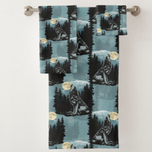 Wolf Howling À Moon Design Motif