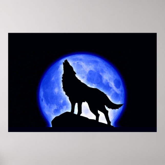 Wolf Howling at Moon Poster Print - Wolf Posters (Devant)