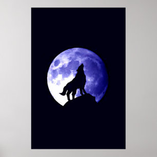 Wolf Howling at Moon Poster Print - Wolf Posters