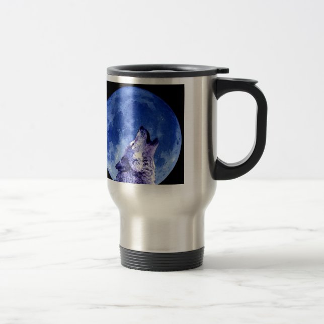 Wolf Howling at Moon Travel Mugs (Droit)