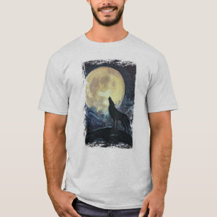 Wolf Howling au T-shirt Moon Grunge