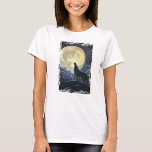 Wolf Howling au T-shirt Moon Grunge